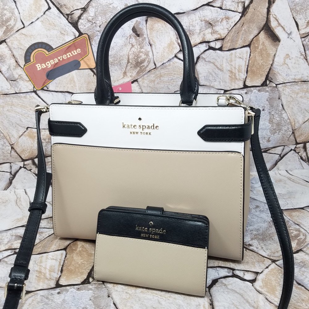 ✨purse staci medium satchel shoulder bag beige leather medium Wallet Kate Spade
